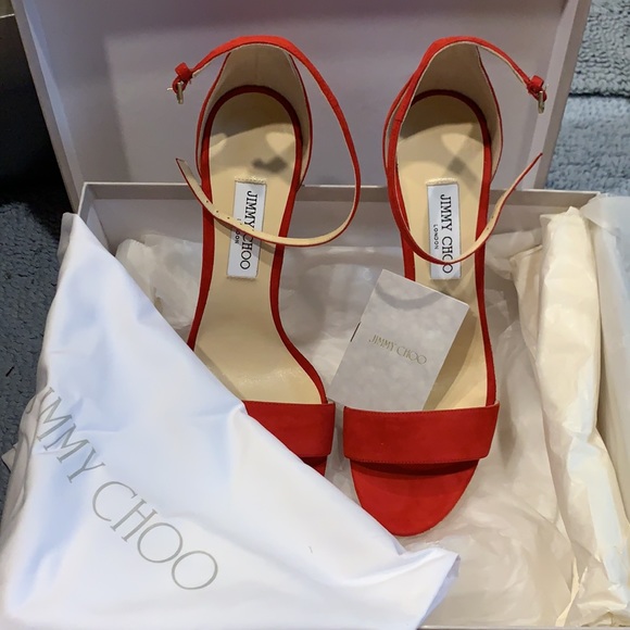 Jimmy Choo “Misty 120” Red Suede Stiletto - Picture 6 of 7